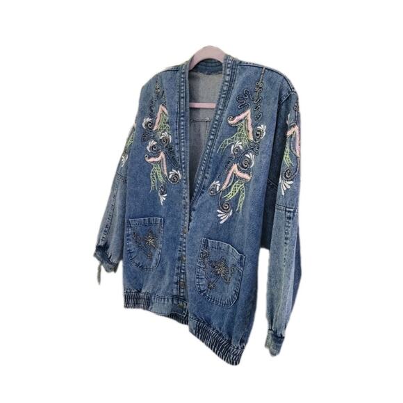 Vintage Japanese Brand‎ Embroidered Kimono Jacket Denim RARE - Picture 3 of 13